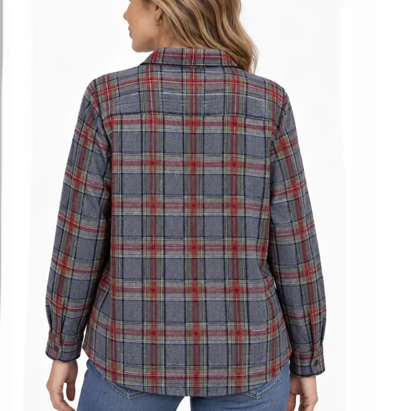 LL Bean Gray Scotch Plaid Cotton Flannel Button Shirt Relaxed Fit SMALL - Image 2