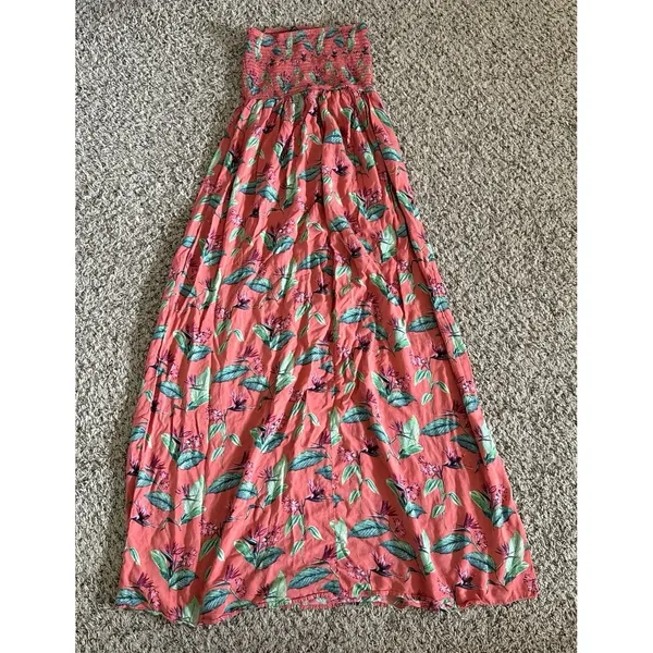 Forever 21 strapless coral green tropical floral‎ print maxi dress Size Small - Image 5