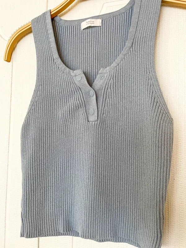 Blue Ribbed Tank Top Size M - Image 2