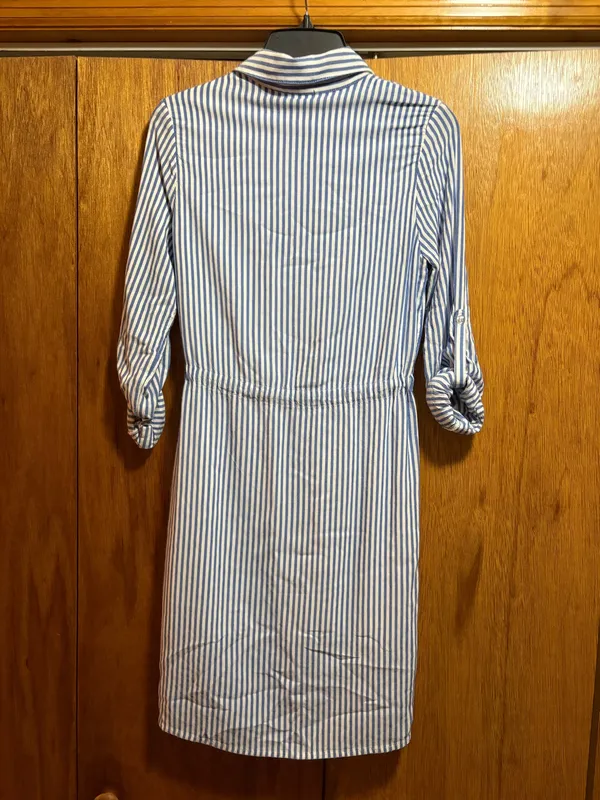 Lulus Lifestyle Blue and White Striped Long Sleeve Shirt Dress - Image 8