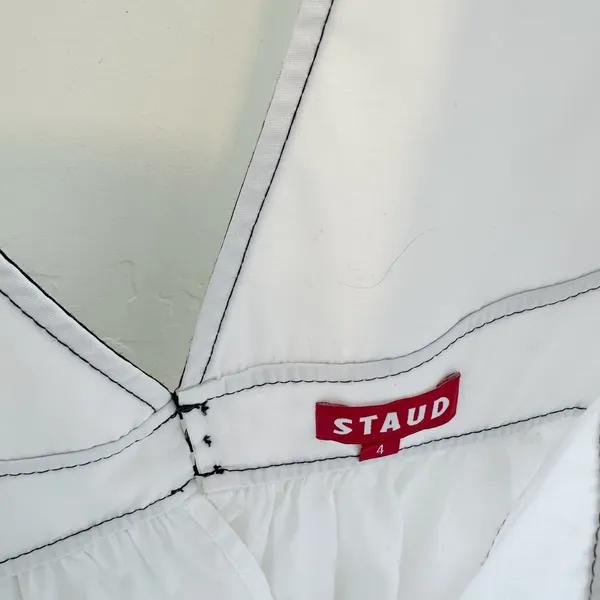 Staud | NWT Luna Contrast Peplum‎ V-Neck Open Back Top in White & Black - Image 6