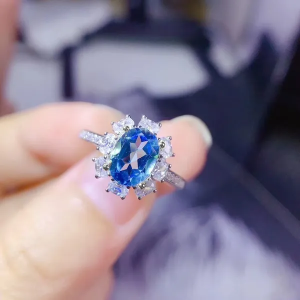 18K White Gold Plated Adjustable Birthstone Aquamarine Sapphire Ring for Women - Image 2