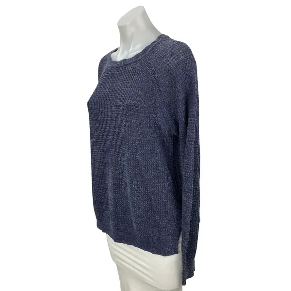 J.Crew Women's Navy Blue Linen Long Sleeve Knit Round Neck Sweater Top Size M - Image 2