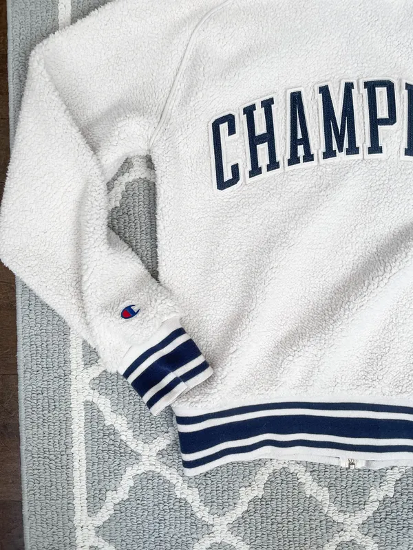 Cream Sherpa Bomber Varsity Jacket - Image 11
