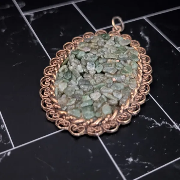 Vintage Pendant Very Large Statement Green & Antique Gold Tone Oval - Image 2