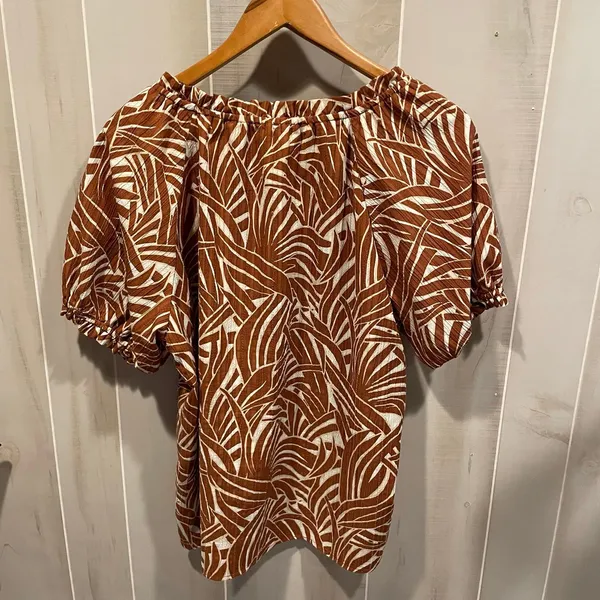 Cute Ann Taylor tropical deep orange flowy beach top pool breezy elastic trim - Image 5