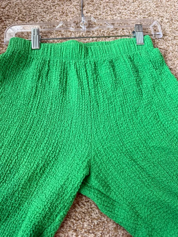 Zara Bright Green Stretch Textured High Rise Pull On Flare Pants Size Small - Image 5