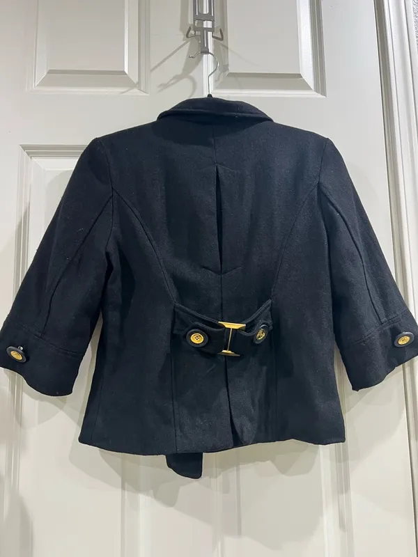 Vintage Apple Bottoms 3/4 Sleeve Peacoat – Black Wool Blend – Size S - Image 3