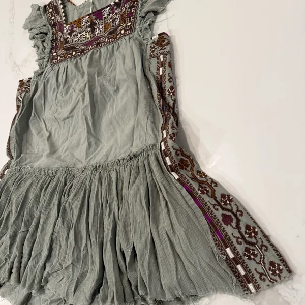 Free People Day Glow Boho Embroidered Mini Dress Women’s Medium Spanish Moss - Image 8