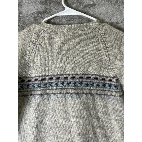 J.Crew 100% Lambswool Fair Isle Cardigan Gray Nordic Grandpa Core Sweater Large‎ - Image 4