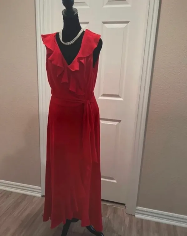 Fancy formal red evening wedding guest dress - Image 2