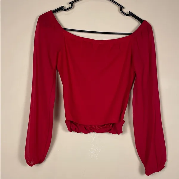 Windsor Women’s Red Faux Wrap Boning V-Neck Long Sleeve Blouse - Image 4