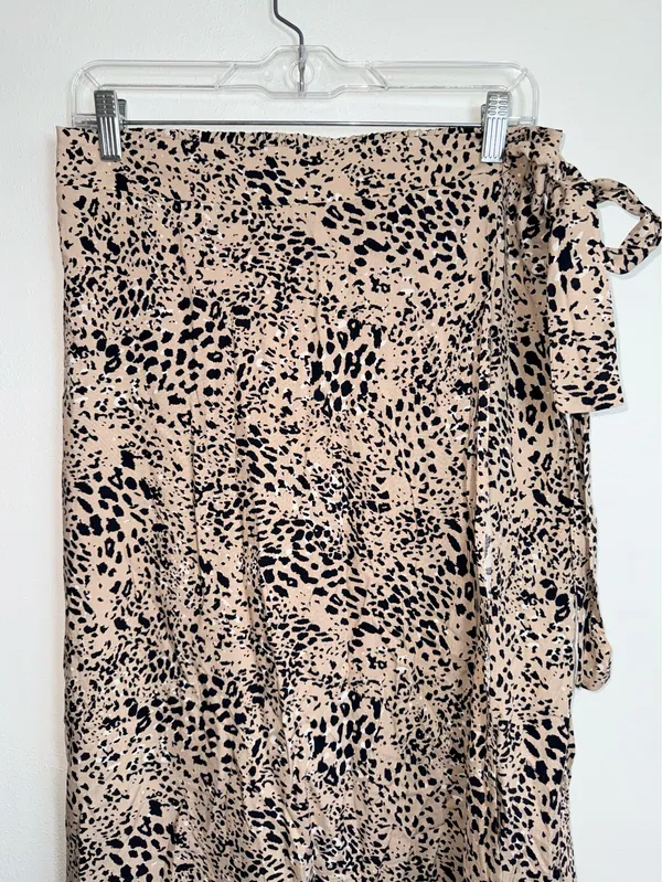 Maurices Animal Print High Rise Faux Wrap Midi Skirt Tan Black - Image 4