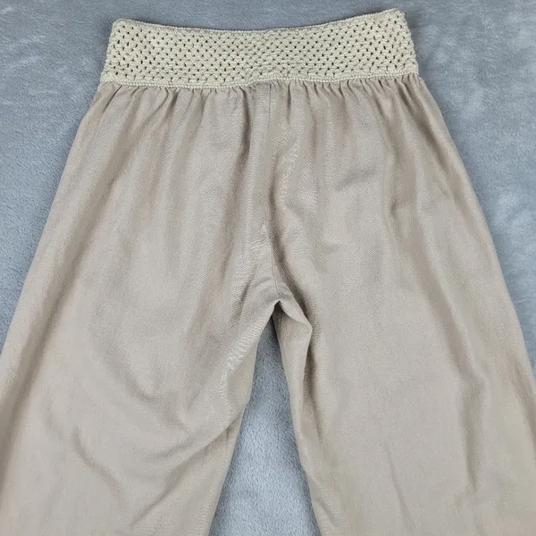Kiss & Cry Linen Blend Pants Beige Crochet Elastic Waist Size L Large - Image 10
