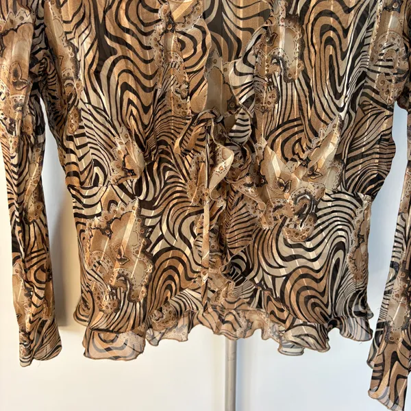 Notations Y2K Hippie Neutral Sheer Blouse Whimsygoth Party Fall Psychedelic Ruffle Medium - Image 5