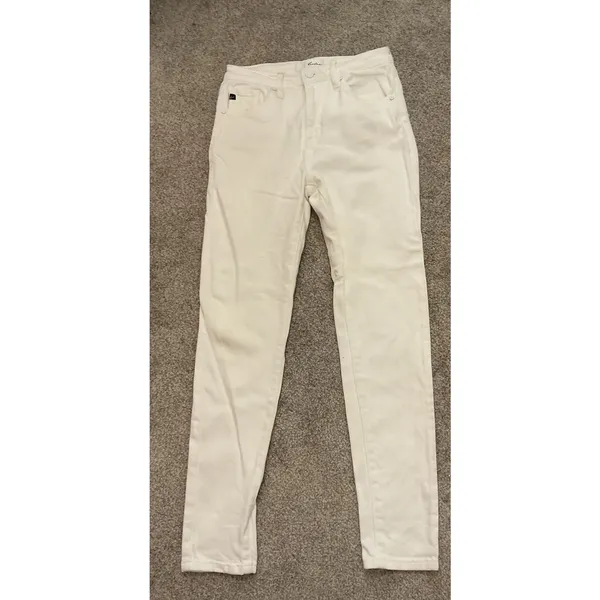 Kancan Straight Leg High Rise White Denim Jeans, 27 - Image 2