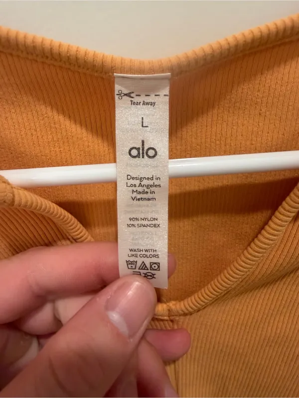 ALO Yoga Ribbed Crop Tee with V-Notch — Pumpkin Orange - Image 4