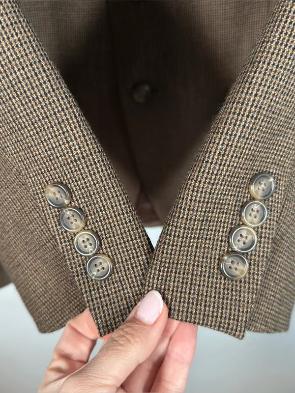 Oversized Brown Lambswool Micro Check Blazer Menswear Heritage 90s Style XL - Image 3