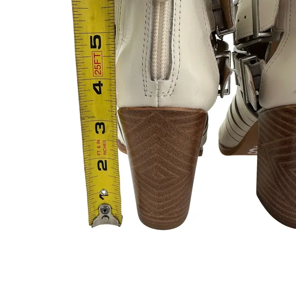 Gianni Bini Cream Leather Caged Ankle Booties cutout Pointed Toe‎ Block Heel 6M - Image 4