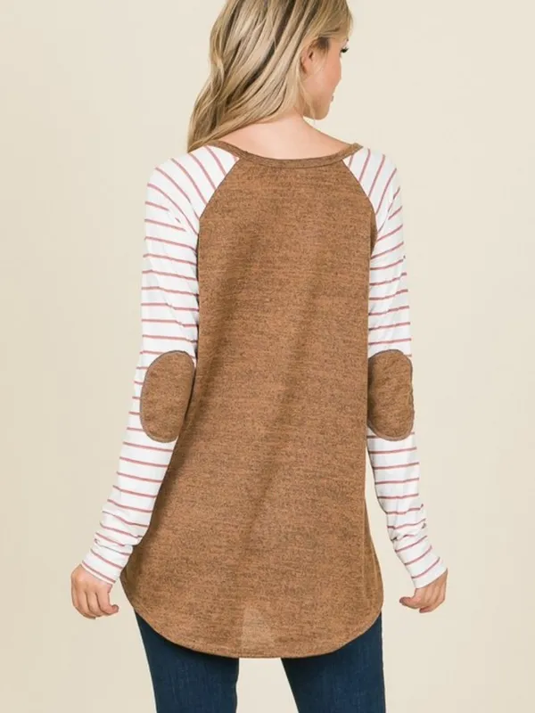 NWT Raglan Baseball Tee w/ Striped Sleeves Camel Casual Women’s Top Size Small - Image 4