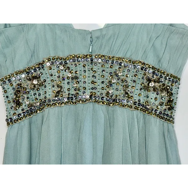 NWT Mandalay AQ Blue Silk Gold Beaded Embellished Mini Cocktail Party Dress Sz 6 - Image 10