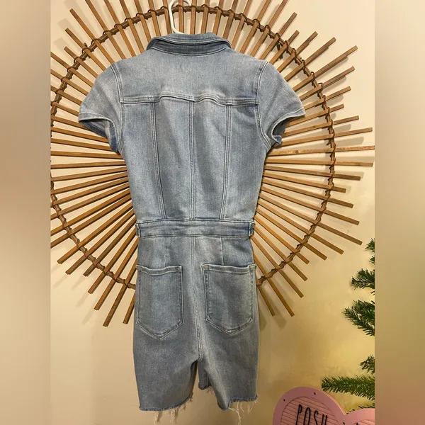 Good American Denim Short Sleeve Jumpsuit Shorts Romper Utility Stretchy Minimal - Image 7