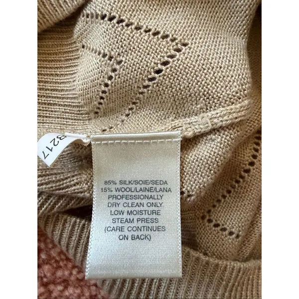 Susan Bristol Beige Silk Wool Cardigan Sweater Size M - Image 5