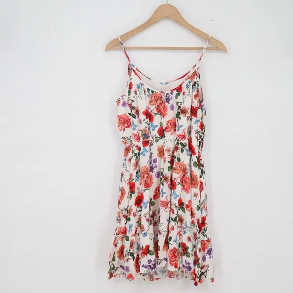 Unbranded Mini Dress Womens S Floral White Spaghetti Strap Ruffle Hem Excellent - Image 4