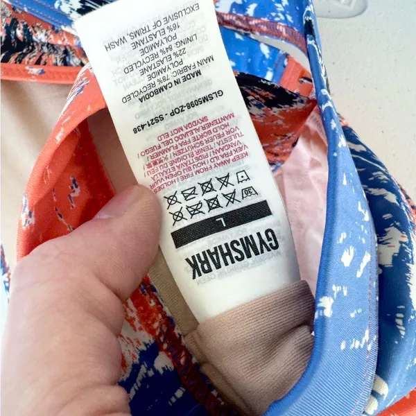Like New - GYMSHARK High Neck Bikini Top Blue Orange Size LARGE Padded - Image 3
