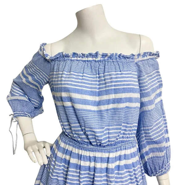 LOVERS + FRIENDS Womens XS Blue‎ White Striped Off Shoulder Nautical Mini Dress - Image 7