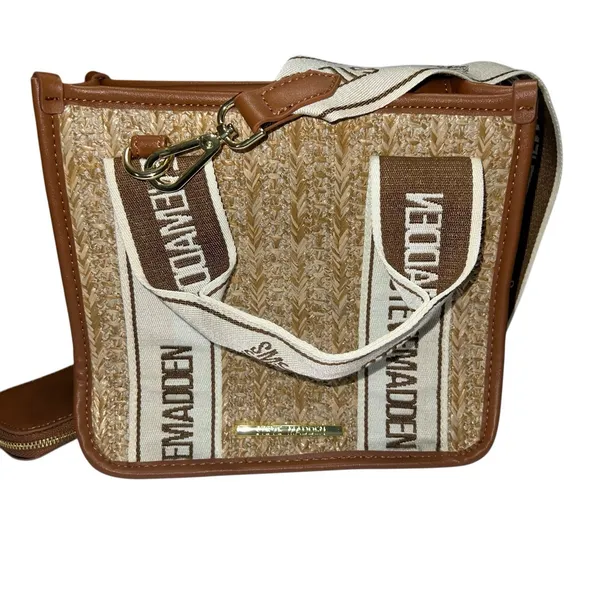 Steve Madden BWEBBER Straw Tote Crossbody Bag Beige/Brown w/Credit Card Holder‎ - Image 13