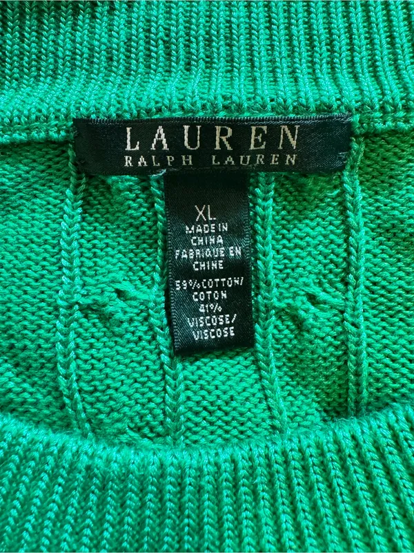 Lauren Ralph Lauren Kelly Green Cable Knit Classic Preppy Academia Sweater Sz XL - Image 4