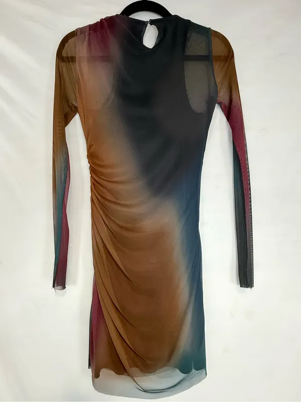 Zara Sheer Long-Sleeve Ombre Bodycon Dress - Teal Multi - Image 6