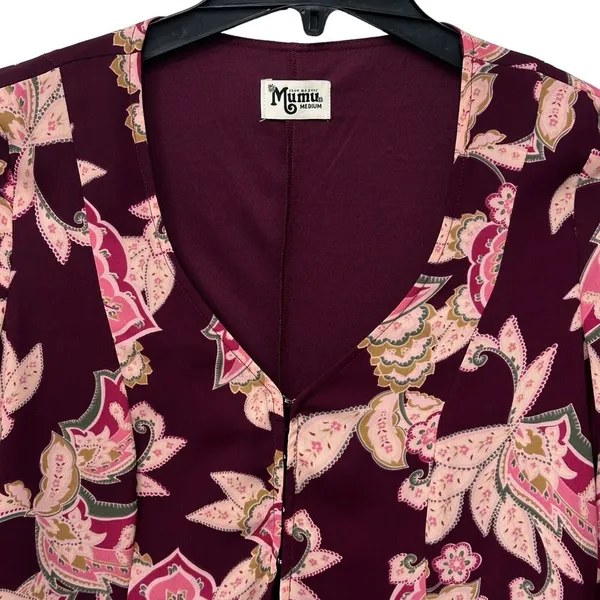 Show Me Your Mumu Bailey Paisley‎ Print Tie Back Romper Playsuit Size M Burgundy - Image 2
