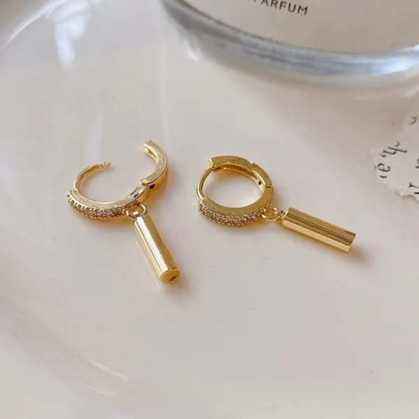 18K Gold Plated Circle Bar Dangle Drop Earrings for Women,Huggie Hoop Earrings - Image 2