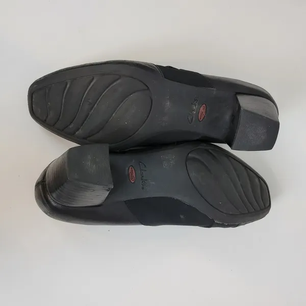 Clarks Womens Shoes Size 7.5 Black Leather Sugar Spice Heeled Slip On Pumps - Image 10