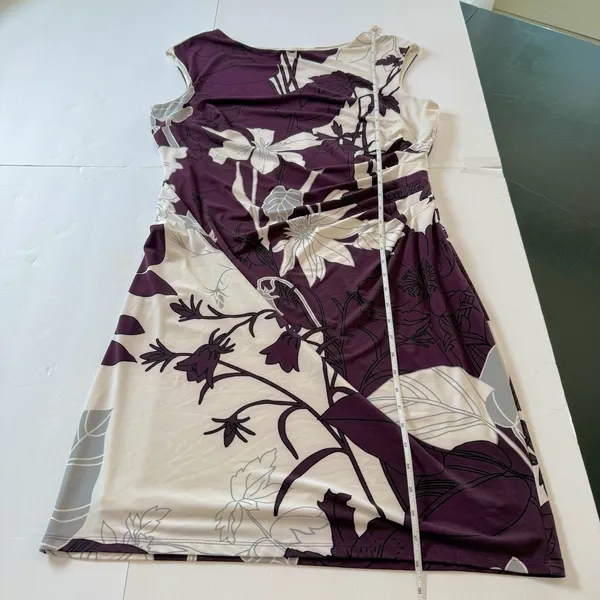 Ralph Lauren Purple Ivory Floral‎ Ruched Stretch Sleeveless Sheath Dress Size 18 - Image 7