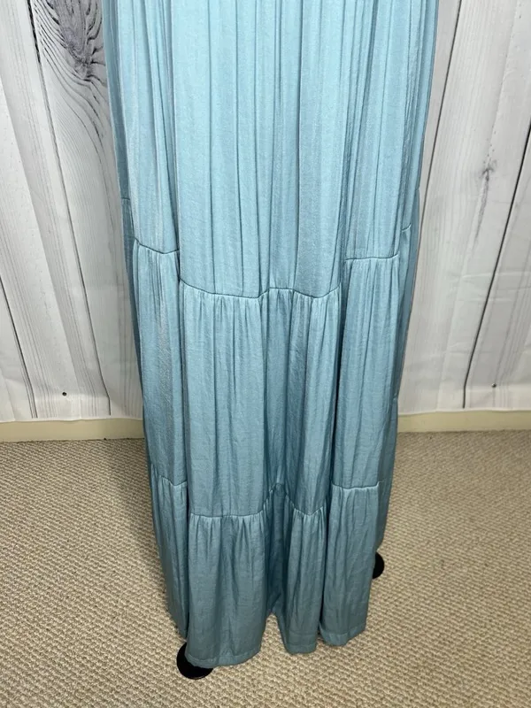 Soma WKND Tiered Satin Maxi Bra Dress Sz L Adjustable Straps Mineral Green - Image 9