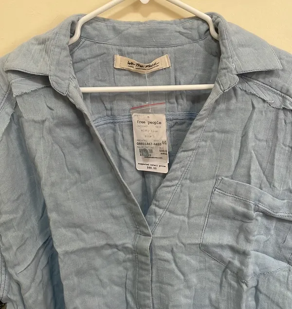 We The Free FREE PEOPLE Full of Light Blue Short Sleeve Crop Top $88 NWT L M S XS - Image 7