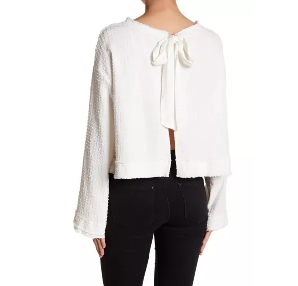 Free People Walking in Hueco Textured Ivory Split Back Boho Top Size XS - Image 3