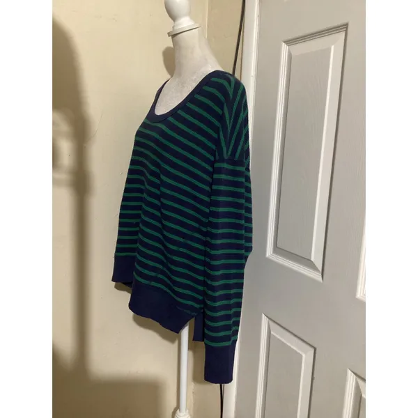 OFFLINE by Aerie Womens Waffle Knit Striped Oversized Top Navy Green Medium - Image 2