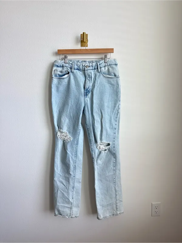 Good American Good Boy Distressed Relaxed Straight Leg Jeans Light Wash Size 31 - Image 3