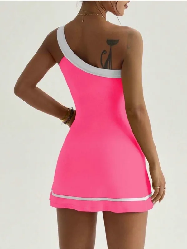 NWOT One-Shoulder Pink Tennis Dress with White Trim - Image 2