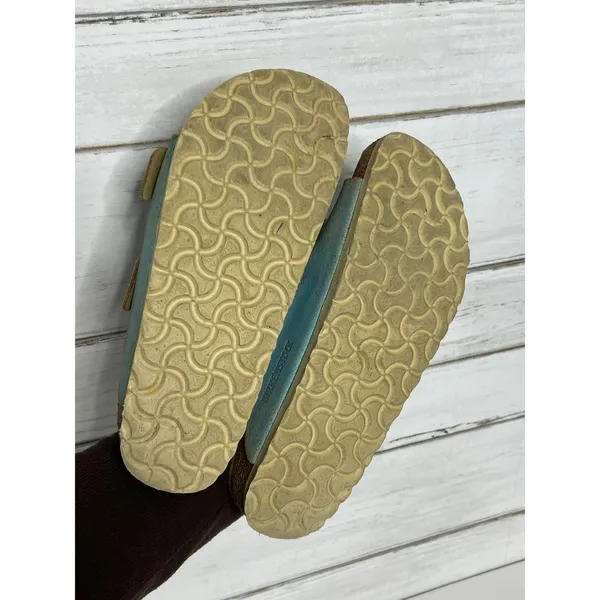 Birkenstock Arizona Washed Metallic Aqua Blue Leather Sandals Size EU 39 US 8 - Image 10