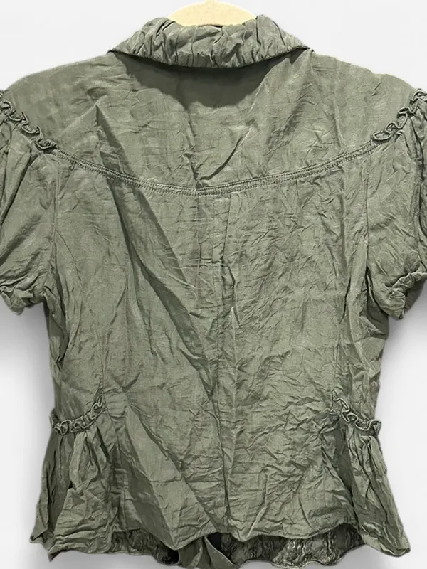 Max Studio Olive Green Silk Blend Peplum Blouse Size 6 M Y2K Boho - Image 4