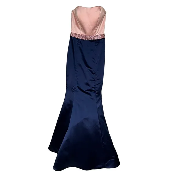Sherri Hill Pink, Navy Empire Waist Strapless Mermaid Full Length Formal Gown 0 - Image 6
