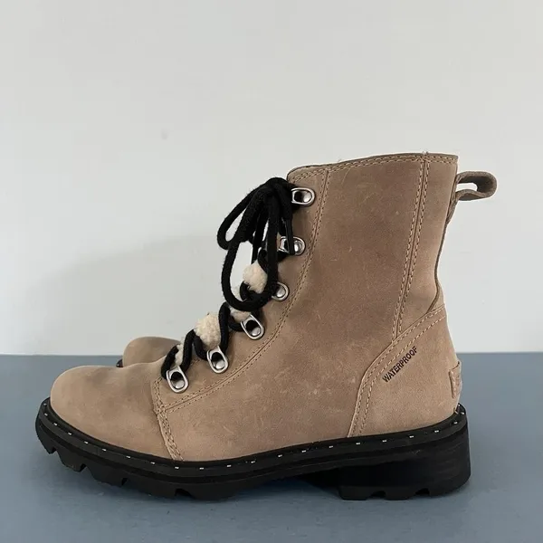 Sorel Lennox Shearling Cozy Canoe Tan Suede‎ Lace Up Lug Sole Boots - Image 4