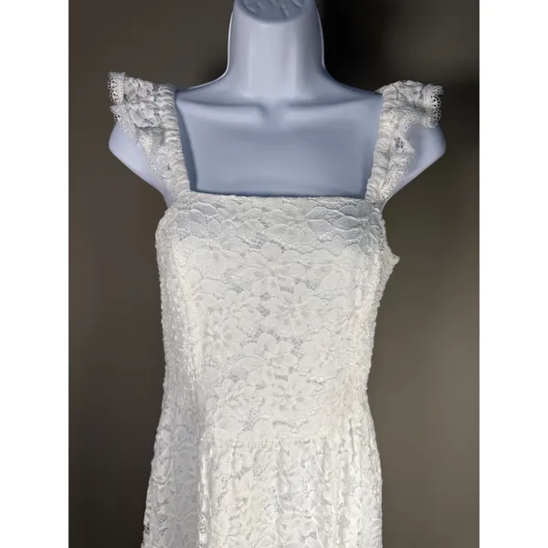 Draper James White Lace Ruffle Strap Midi Dress‎ Southern Bridal Cottagecore S - Image 3