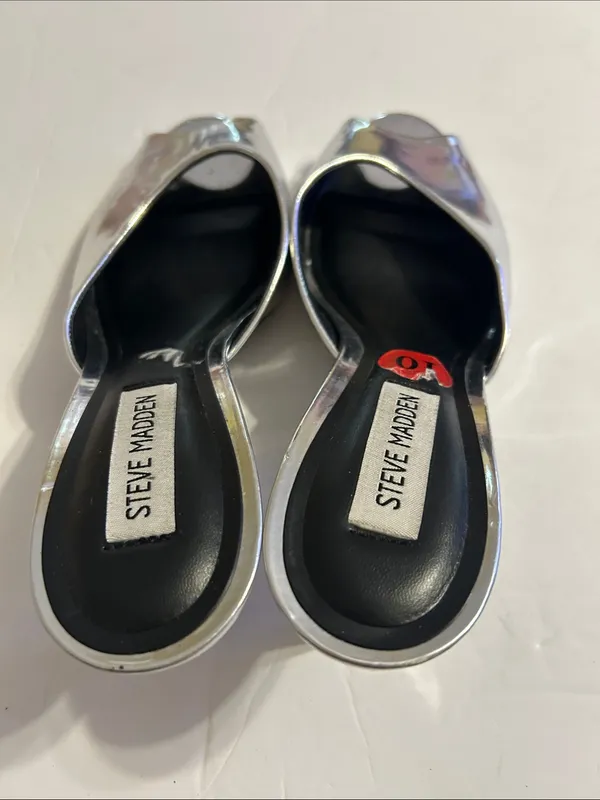 Steve Madden Silver Metallic Open-Toe Mules - Image 3