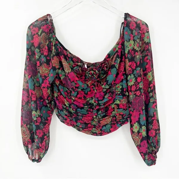 Free People On Lala Floral Long Sleeve Crop Top Women's Size‎ S Festival Boho - Image 2
